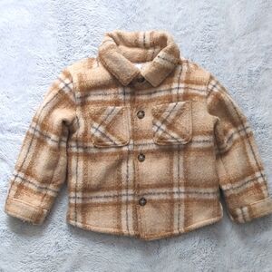 24M (2T) Carter's Sherpa Plaid Barn Jacket Shacket 70s Beige Brown Tan Khaki